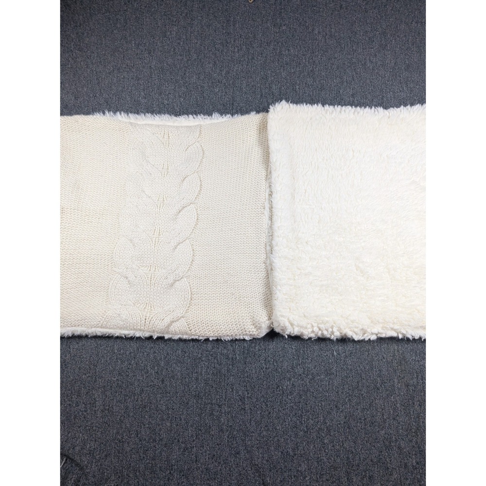London Kaye Cream Cable Knit Faux Fur Throw Pillow Cover 18x18 Square Ivory